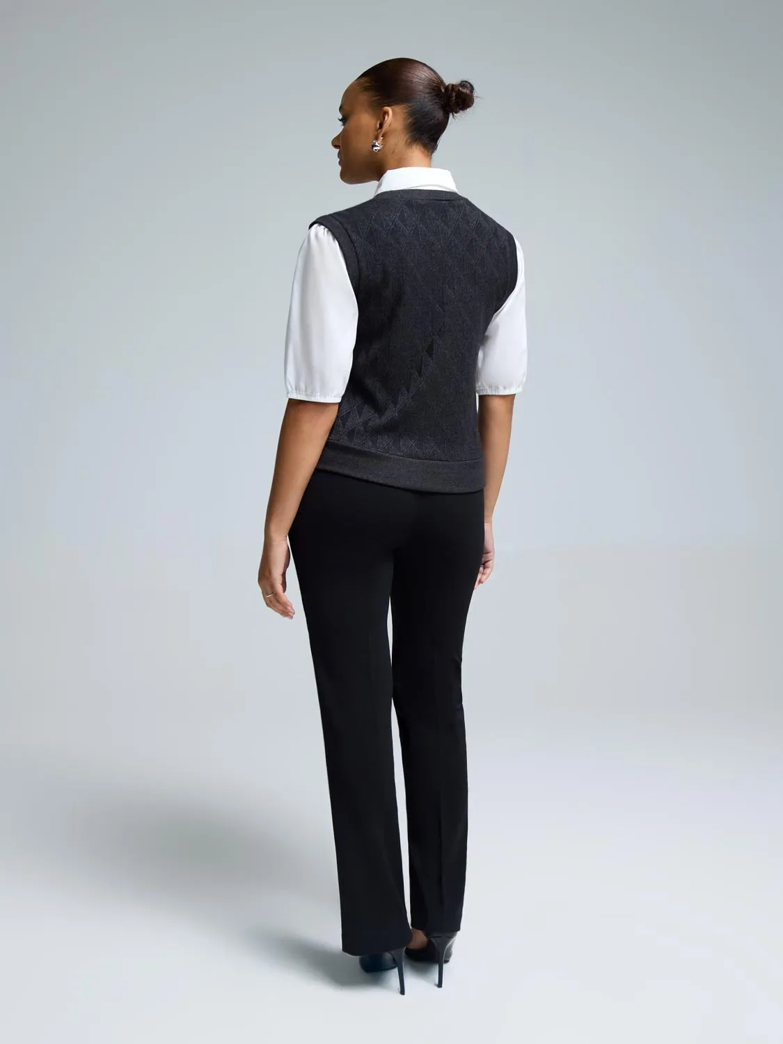 2-Fer Jacquard Knit With Poplin Blouse Outdoor Moments
