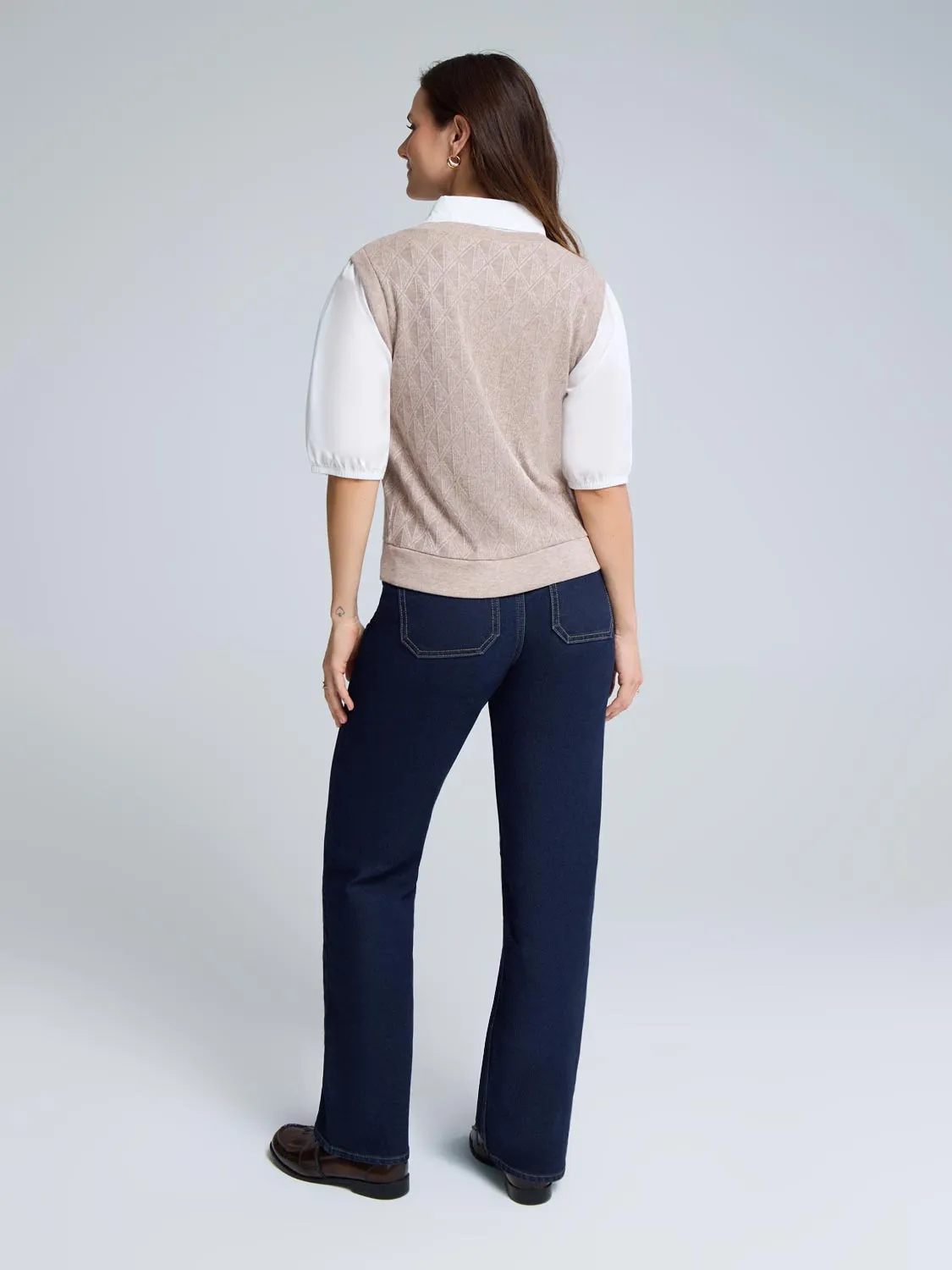 2-Fer Jacquard Knit With Poplin Blouse Bold Minimal