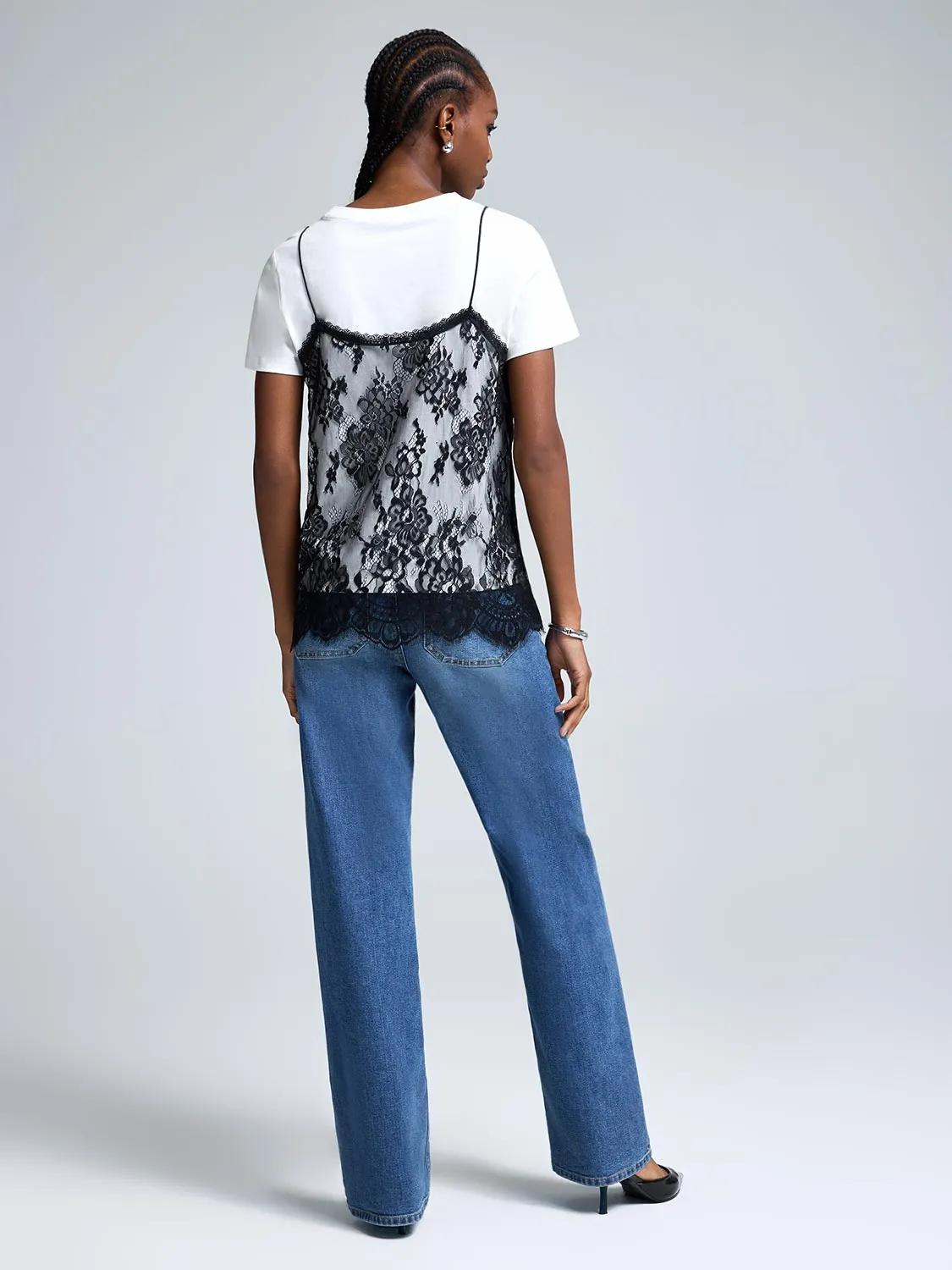 2-Fer T-Shirt With Lace Cami Art Inspired