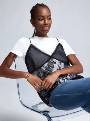 2-Fer T-Shirt With Lace Cami Style Sense