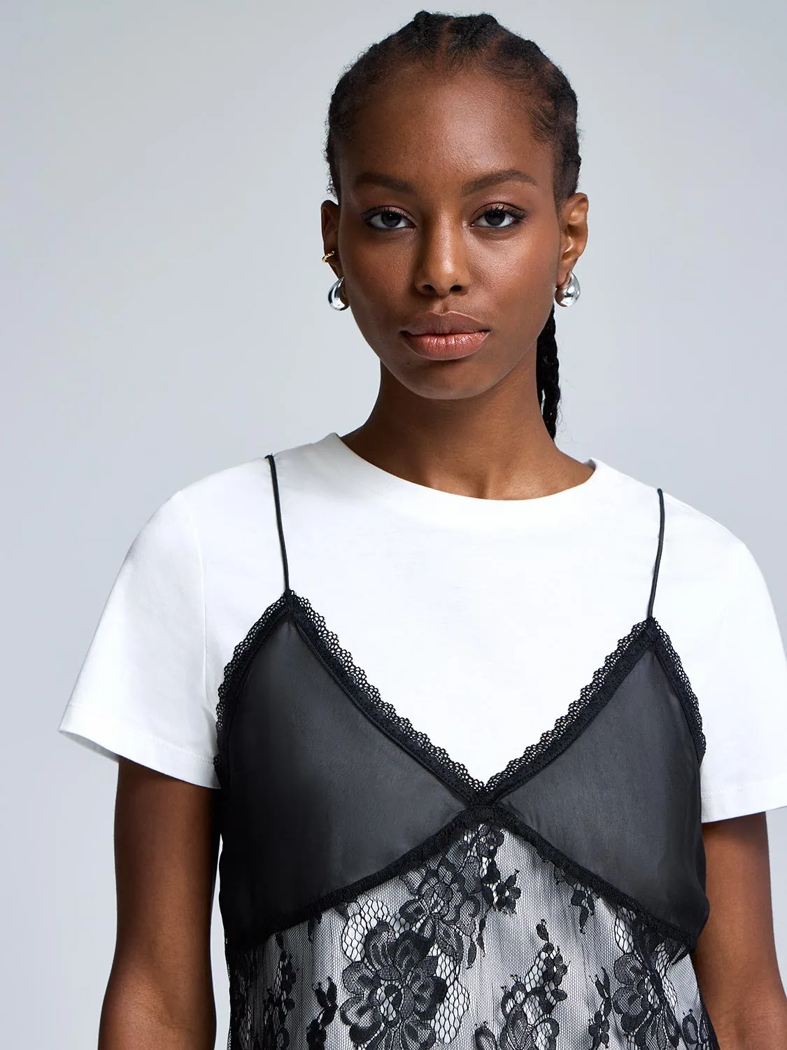 2-Fer T-Shirt With Lace Cami Culture Code