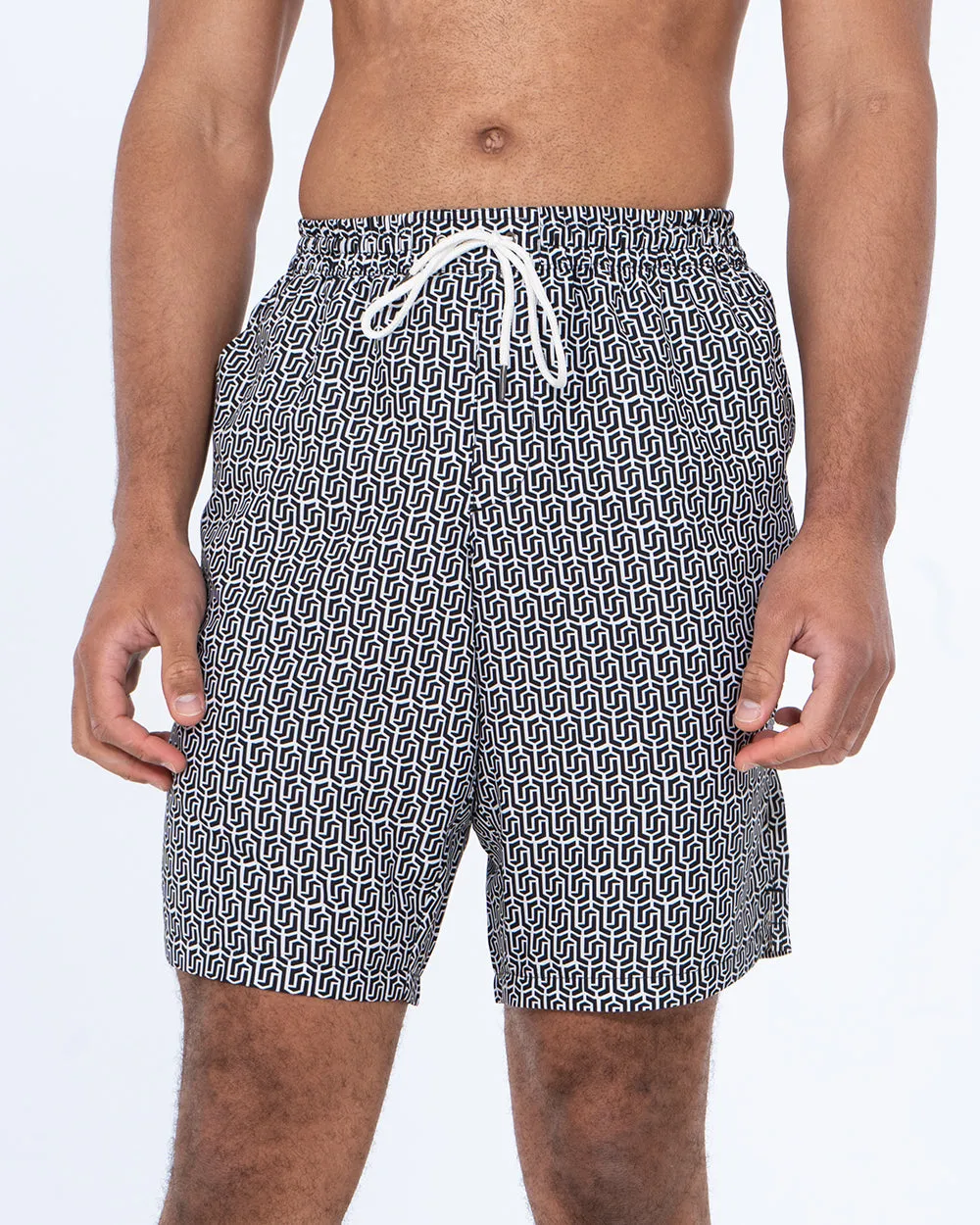 2t Aray Tall Geometric Swim Shorts (black/white) free match