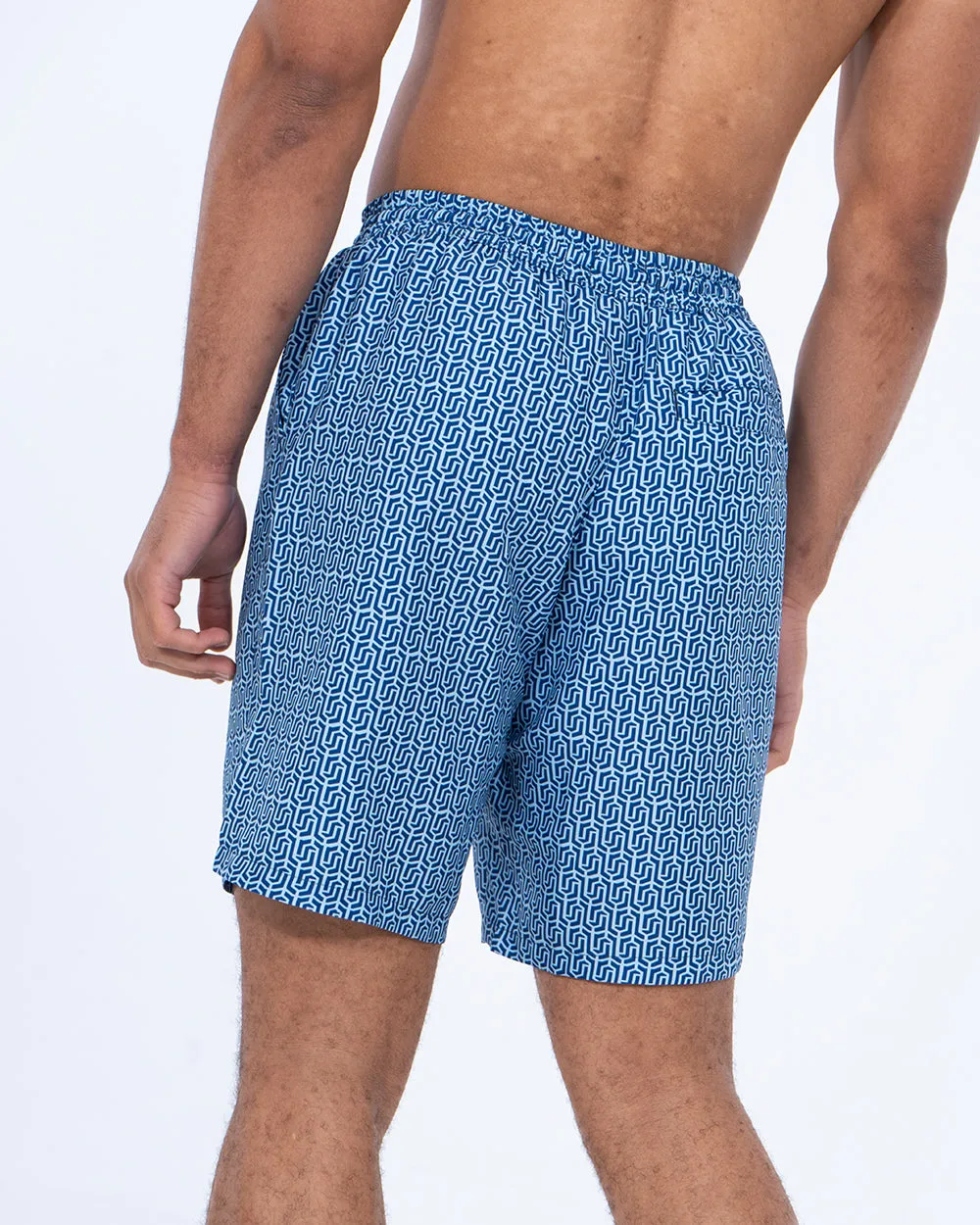 2t Aray Tall Geometric Swim Shorts (blue) slim design