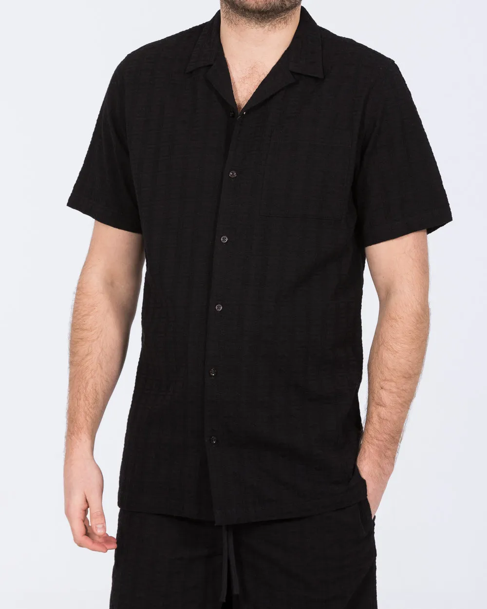 2t Blake Tall Short Sleeve Embroirdered Revere Shirt (black) Smart Basic