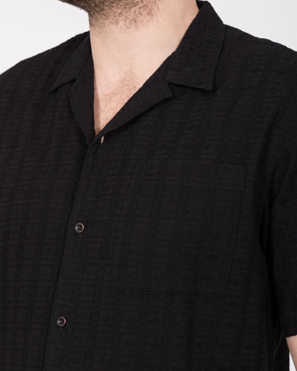 2t Blake Tall Short Sleeve Embroirdered Revere Shirt (black) True Fit
