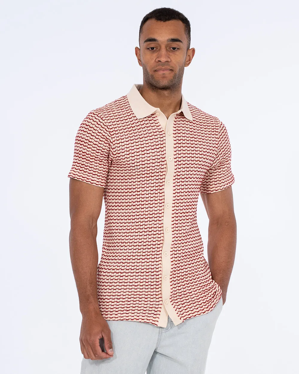 2t Bowie Tall Jacquard Polo Shirt (red) fresh vibe
