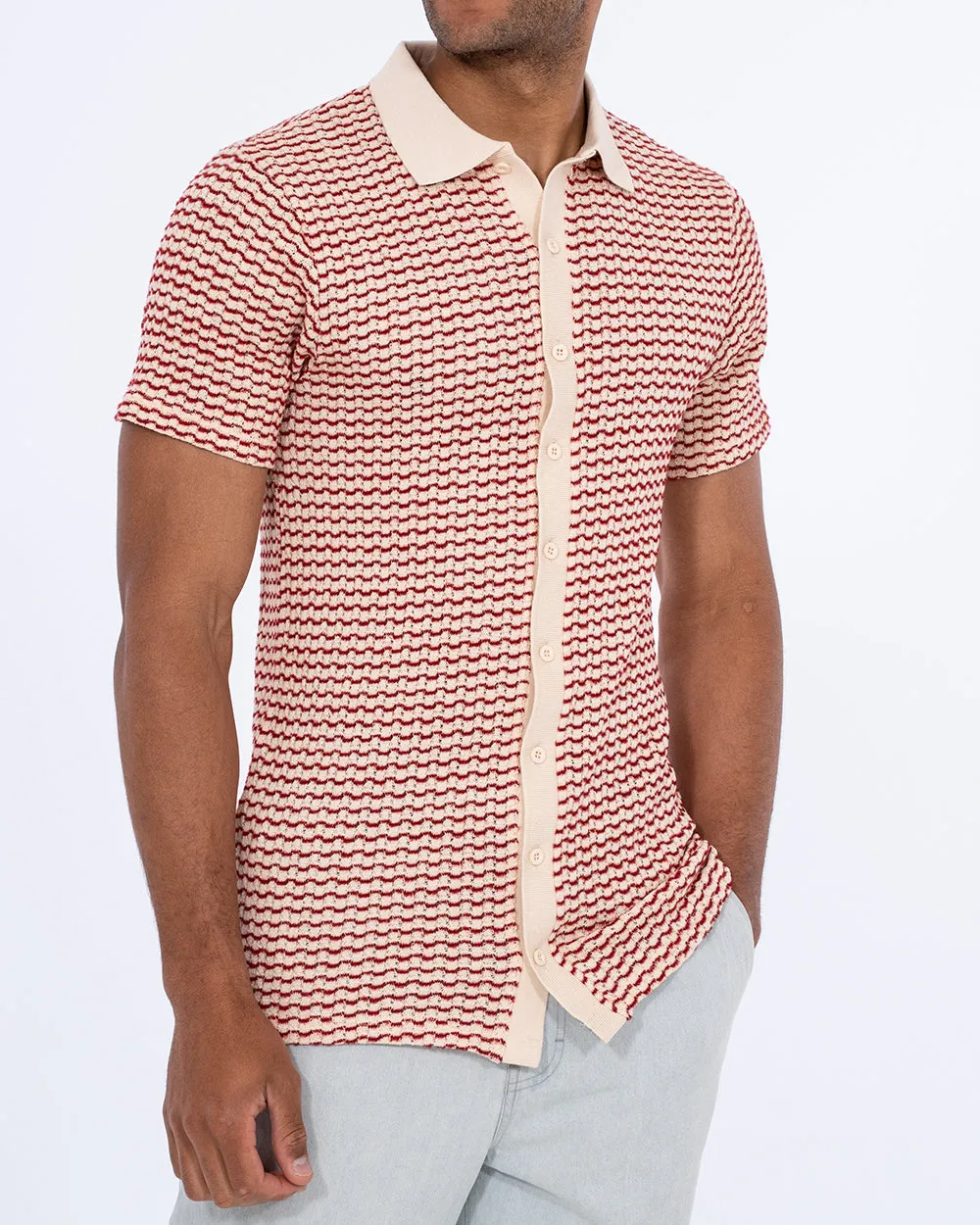 2t Bowie Tall Jacquard Polo Shirt (red) sharp edge