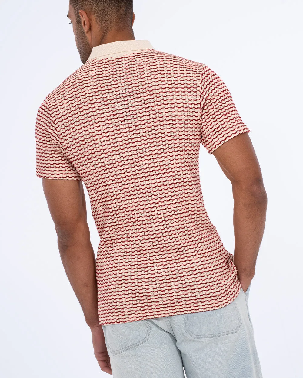 2t Bowie Tall Jacquard Polo Shirt (red) leisure vibe