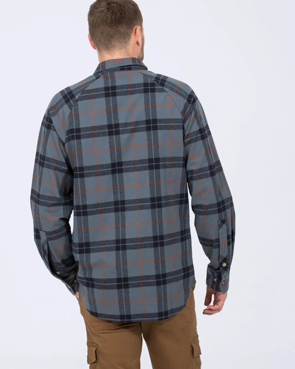 2t Bradley Tall Relaxed Fit Raglan Checked Shirt (blue) Spring Cool