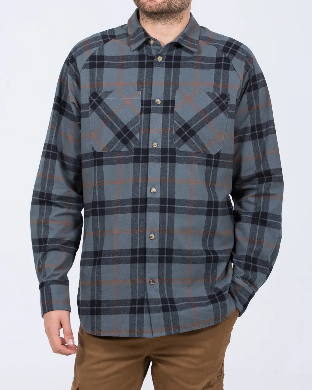 2t Bradley Tall Relaxed Fit Raglan Checked Shirt (blue) Subtle Mood