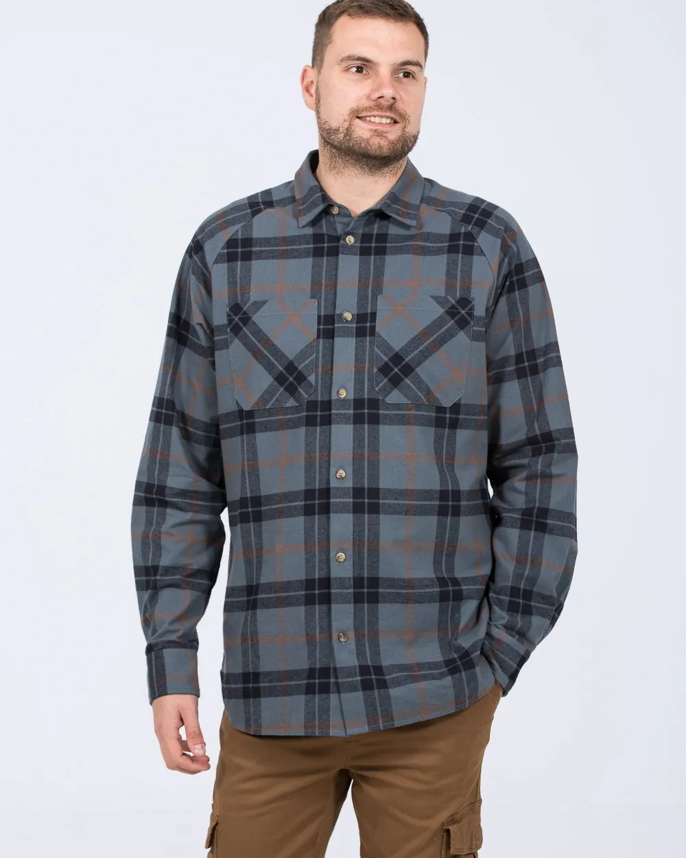 2t Bradley Tall Relaxed Fit Raglan Checked Shirt (blue) Cloud Soft