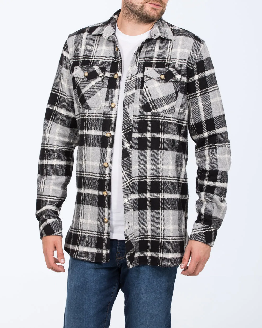 2t Caleb Tall Checked Shacket (neutral) minimalist cover piece