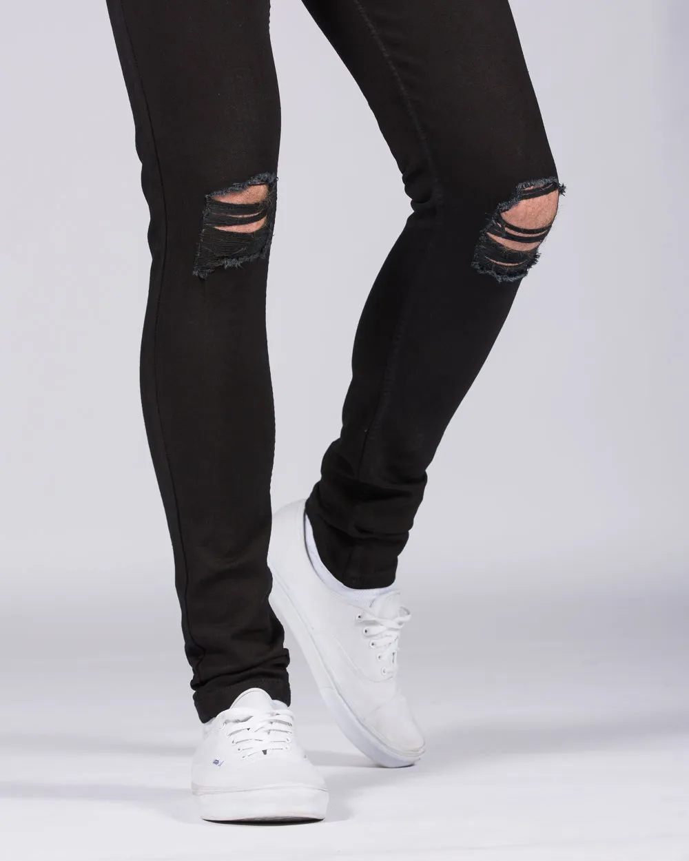 2t Connor Skinny Fit Ripped Jeans (black) elastic band