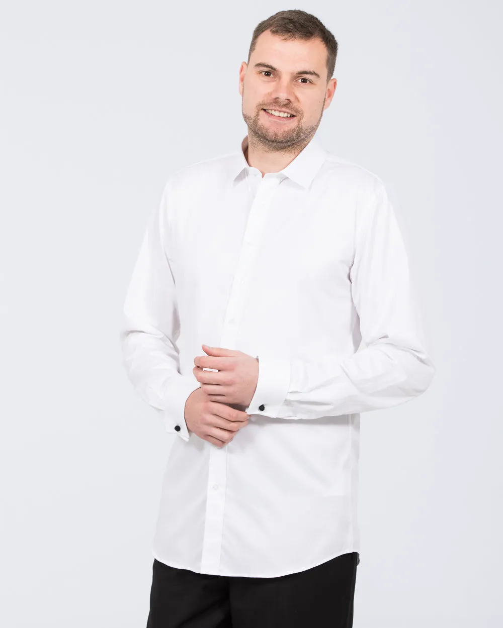 2t Craig Slim Fit Extra Tall Double Cuff Shirt (white) Smooth Life