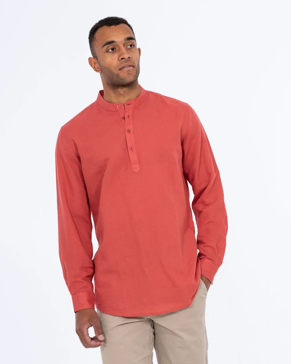 2t Cruz Tall Half Placket Linen Shirt (coral) Calm Vibe