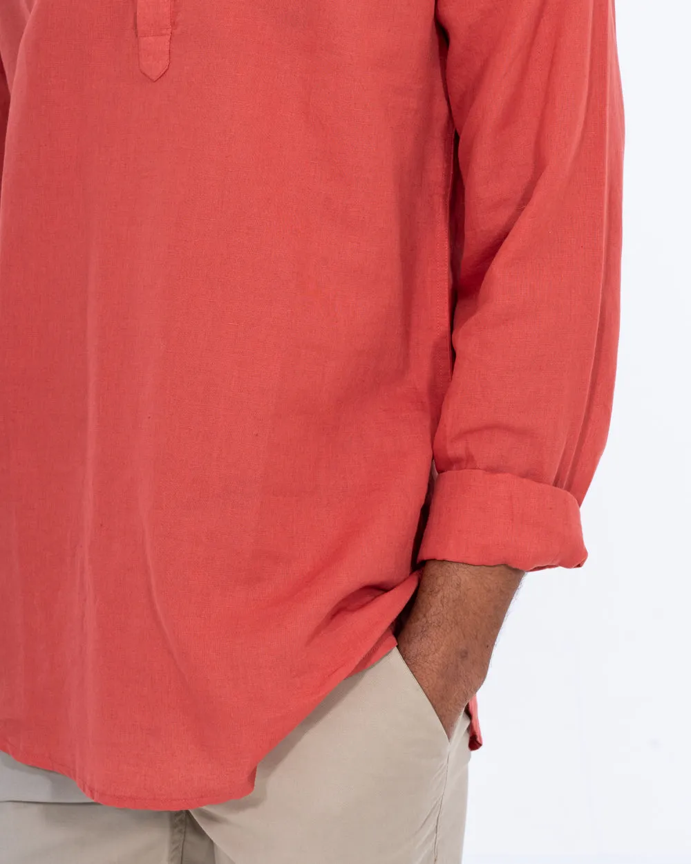 2t Cruz Tall Half Placket Linen Shirt (coral) Night Ready