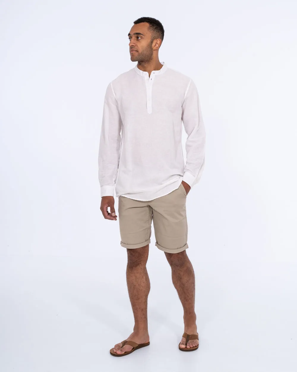 2t Cruz Tall Half Placket Linen Shirt (white) Downtown Fit