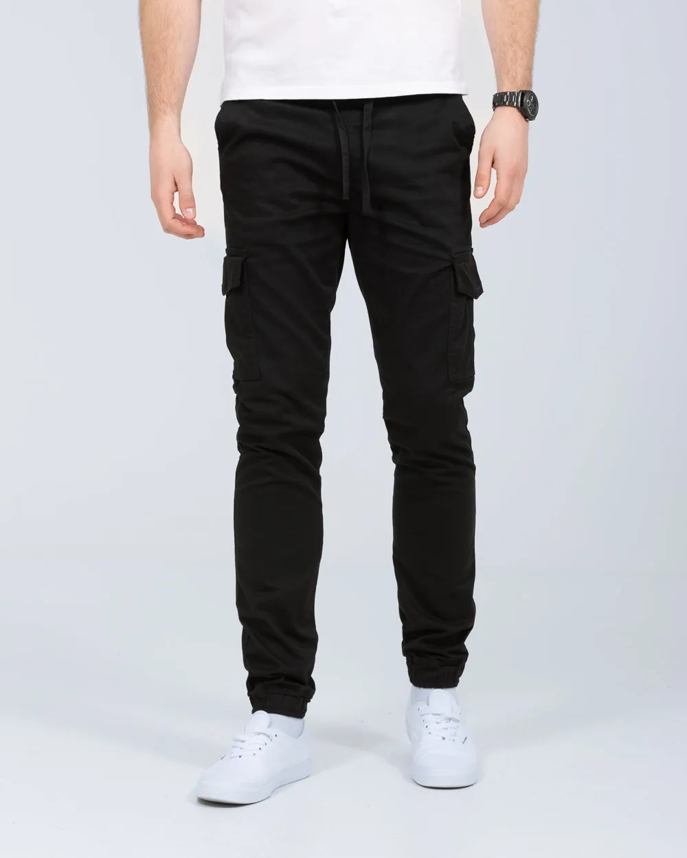 2t Dean Slim Fit Tall Stretch Cargo Trousers (black) relaxed silhouette