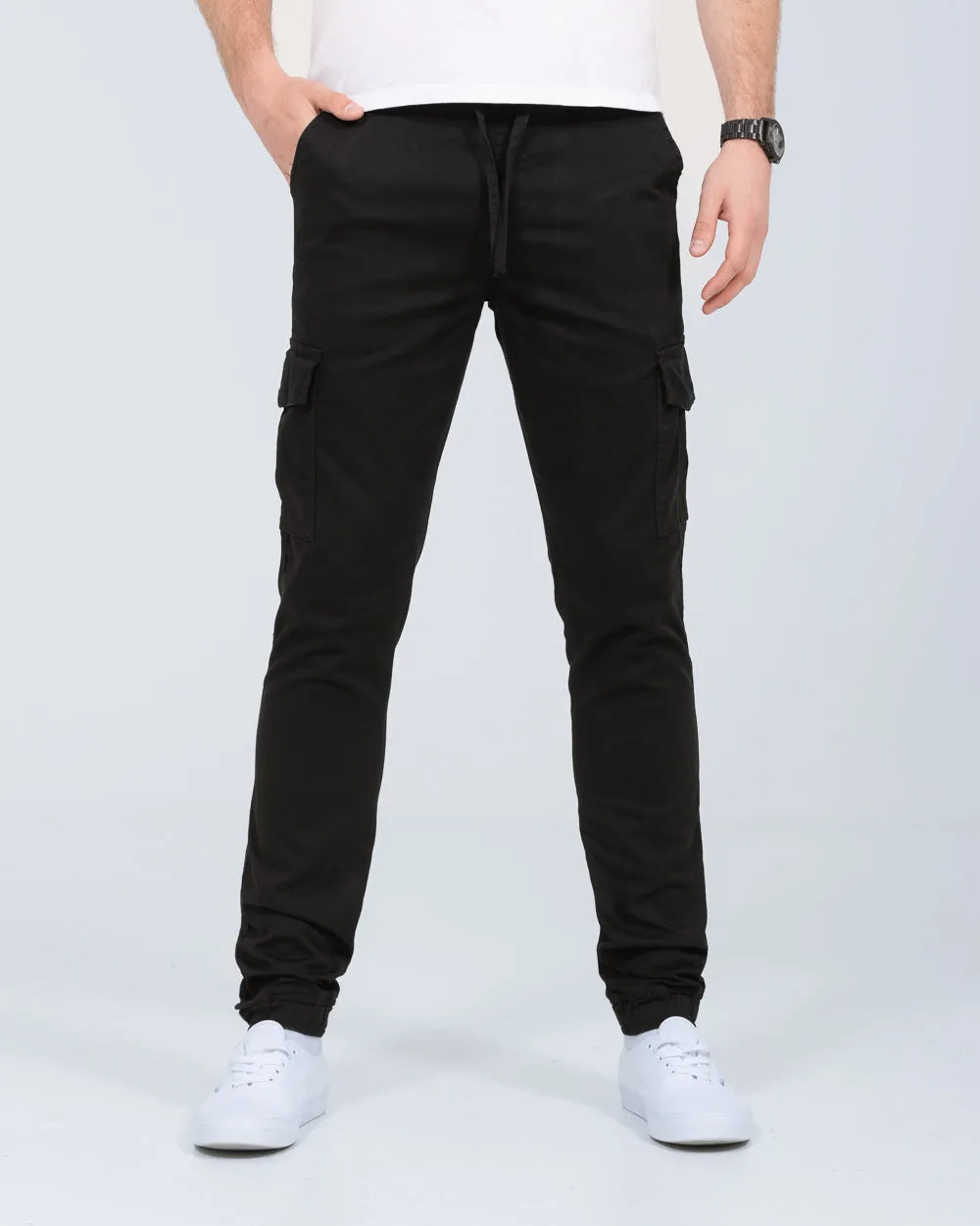 2t Dean Slim Fit Tall Stretch Cargo Trousers (black) wear resistant