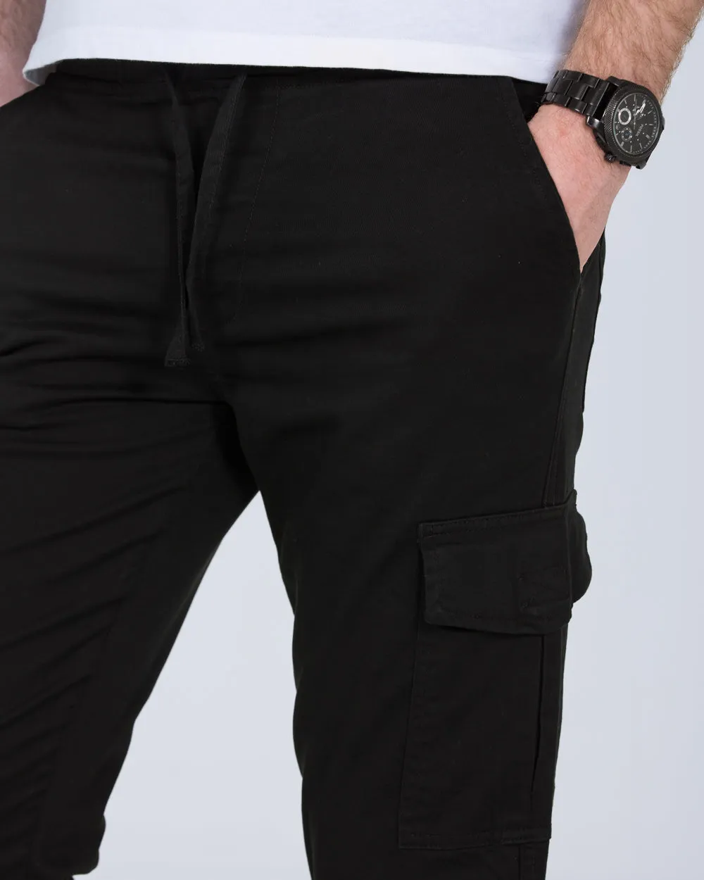 2t Dean Slim Fit Tall Stretch Cargo Trousers (black) casual utility