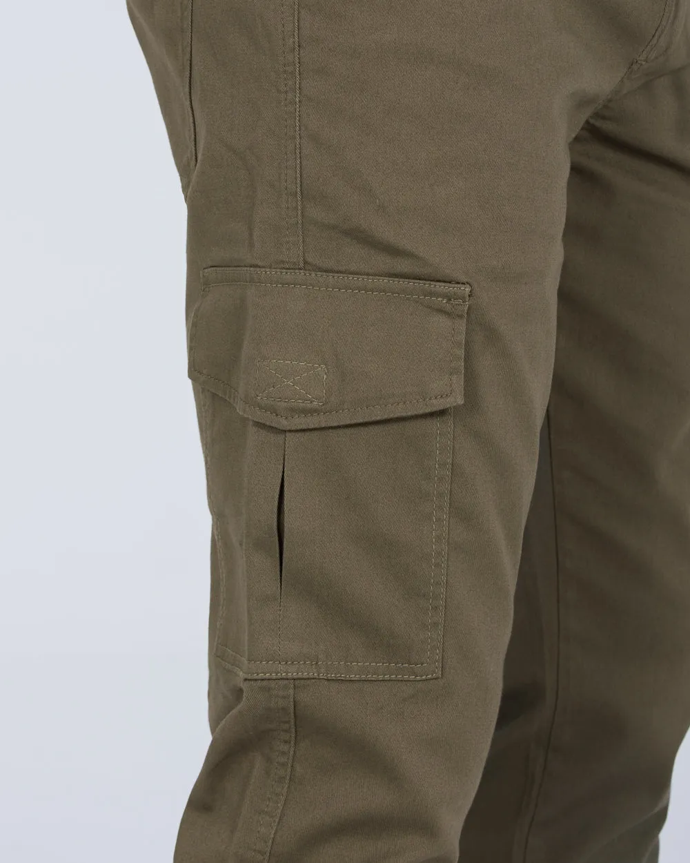 2t Dean Slim Fit Tall Stretch Cargo Trousers (khaki) elastic waistband