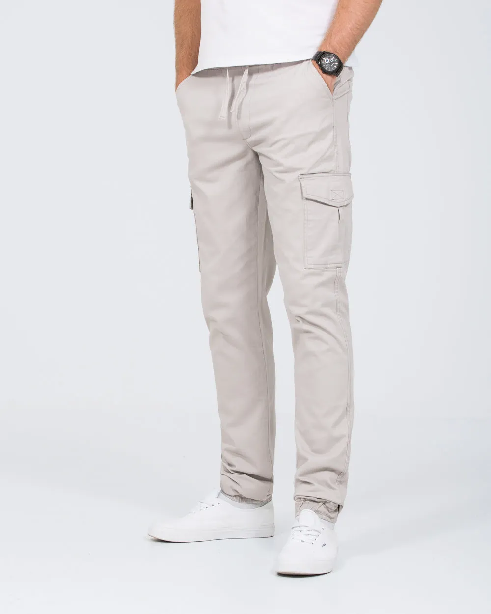 2t Dean Slim Fit Tall Stretch Cargo Trousers (silver) boho style