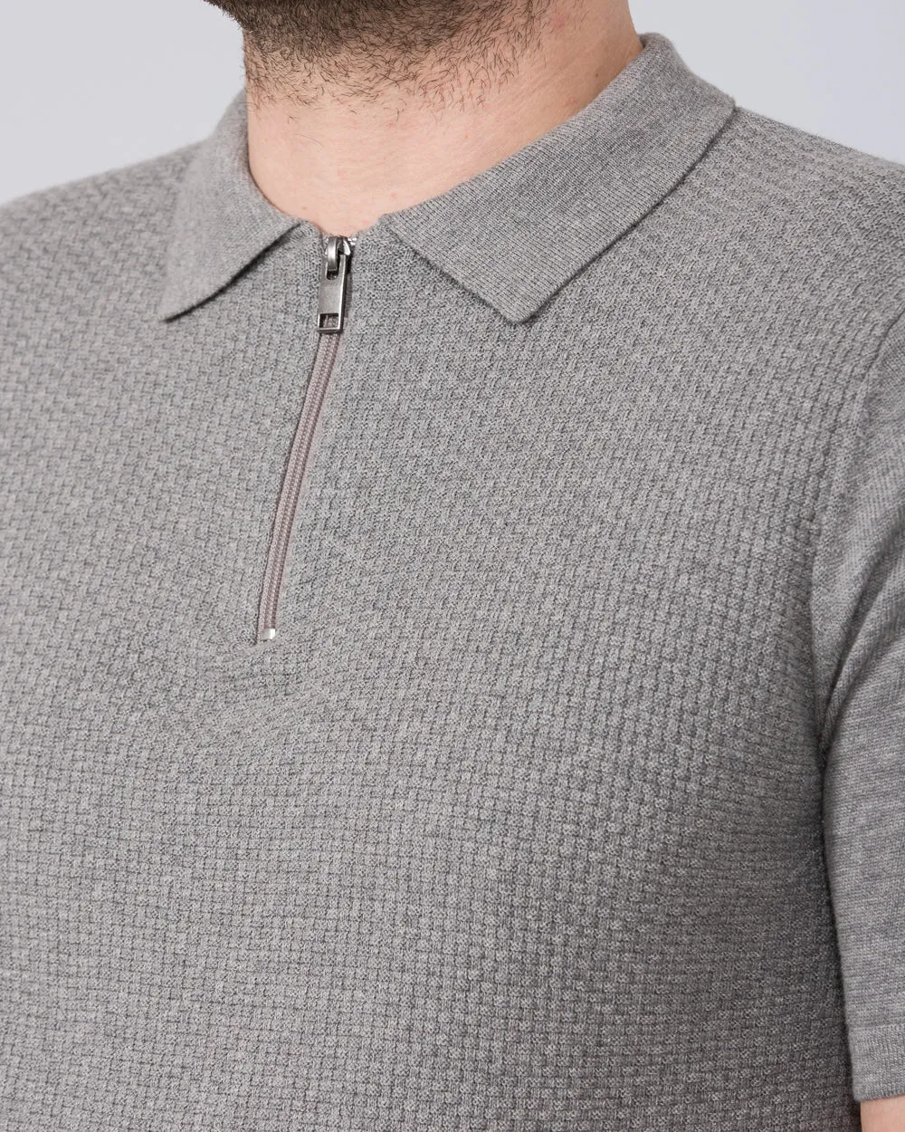 2t Devon Slim Fit Tall Zip Up Knitted Polo Shirt (grey) lounge wear