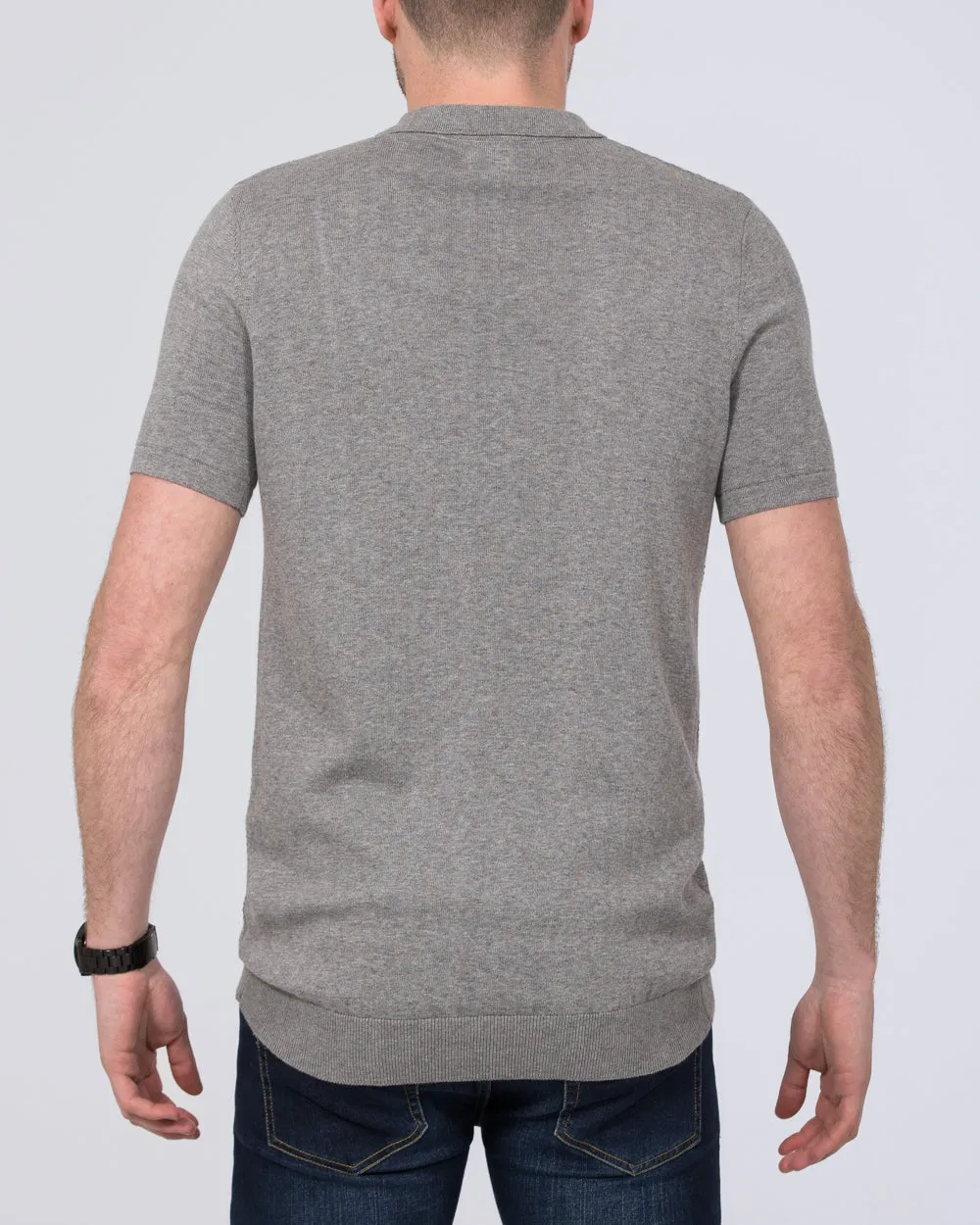 2t Devon Slim Fit Tall Zip Up Knitted Polo Shirt (grey) urban flow