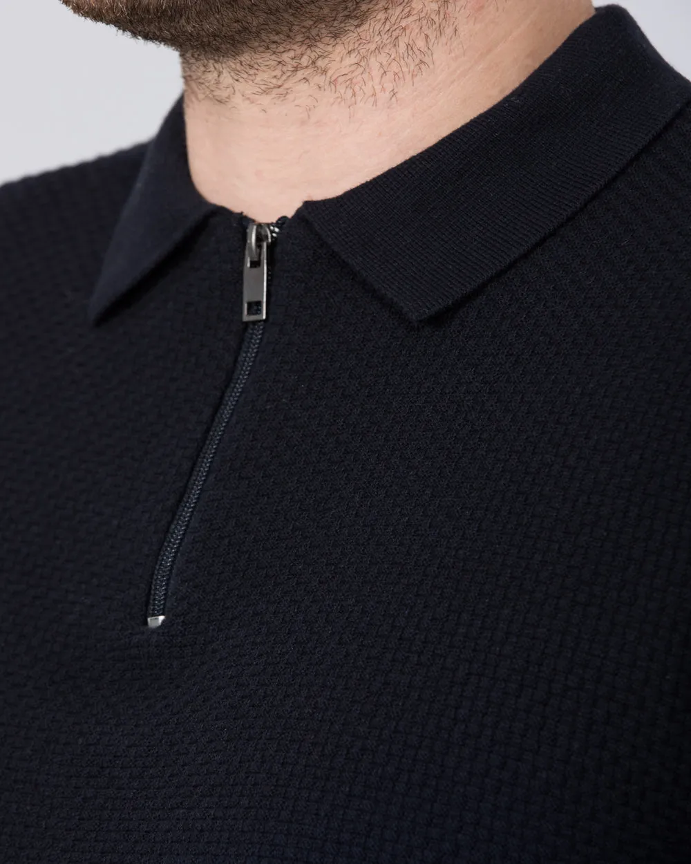 2t Devon Slim Fit Tall Zip Up Knitted Polo Shirt (navy) easy cool