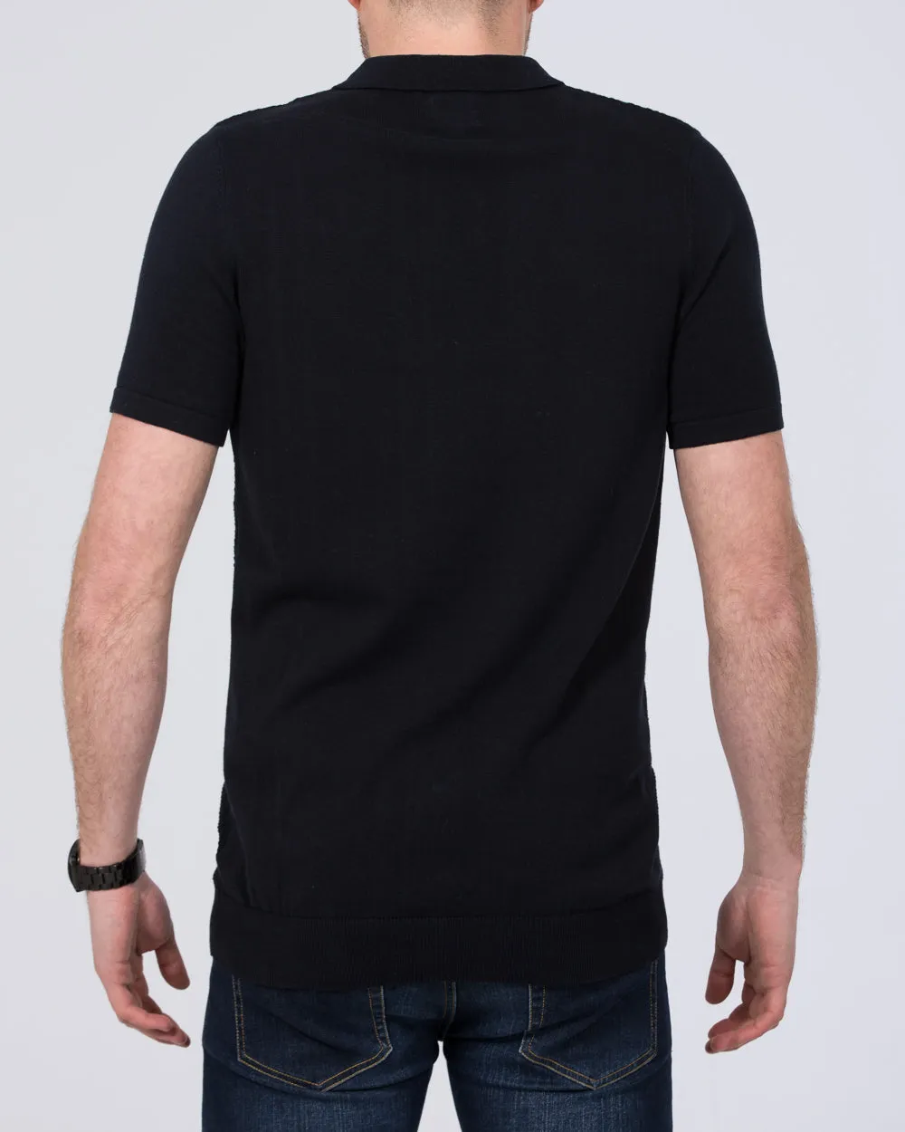 2t Devon Slim Fit Tall Zip Up Knitted Polo Shirt (navy) travel vibe