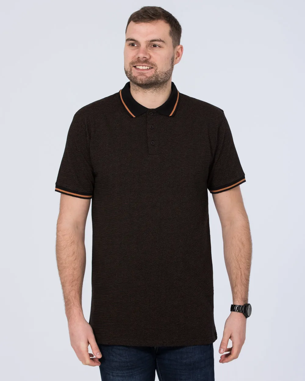 2t Dobby Print Regular Fit Tall Polo Shirt (black) game day