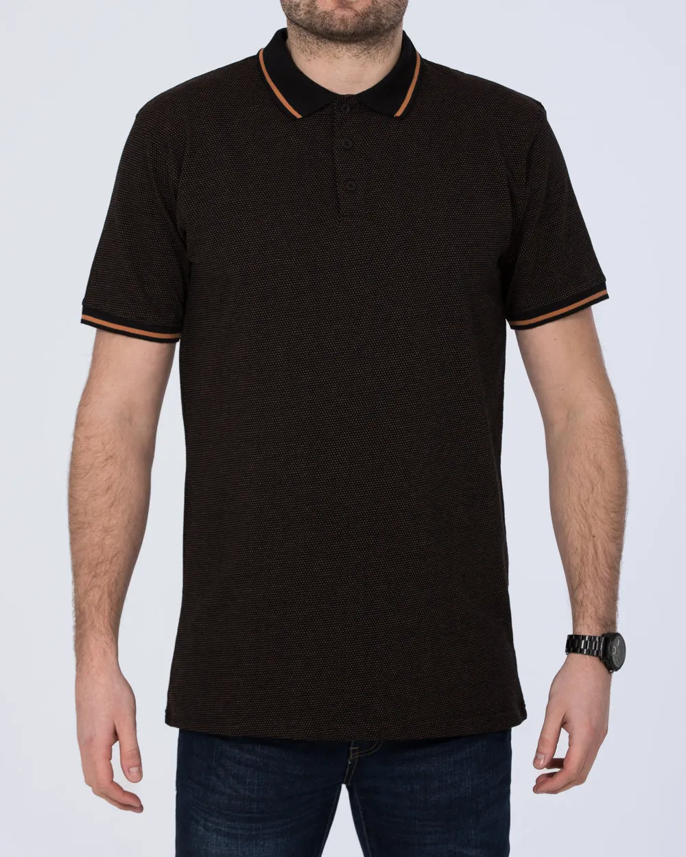2t Dobby Print Regular Fit Tall Polo Shirt (black) easy chic