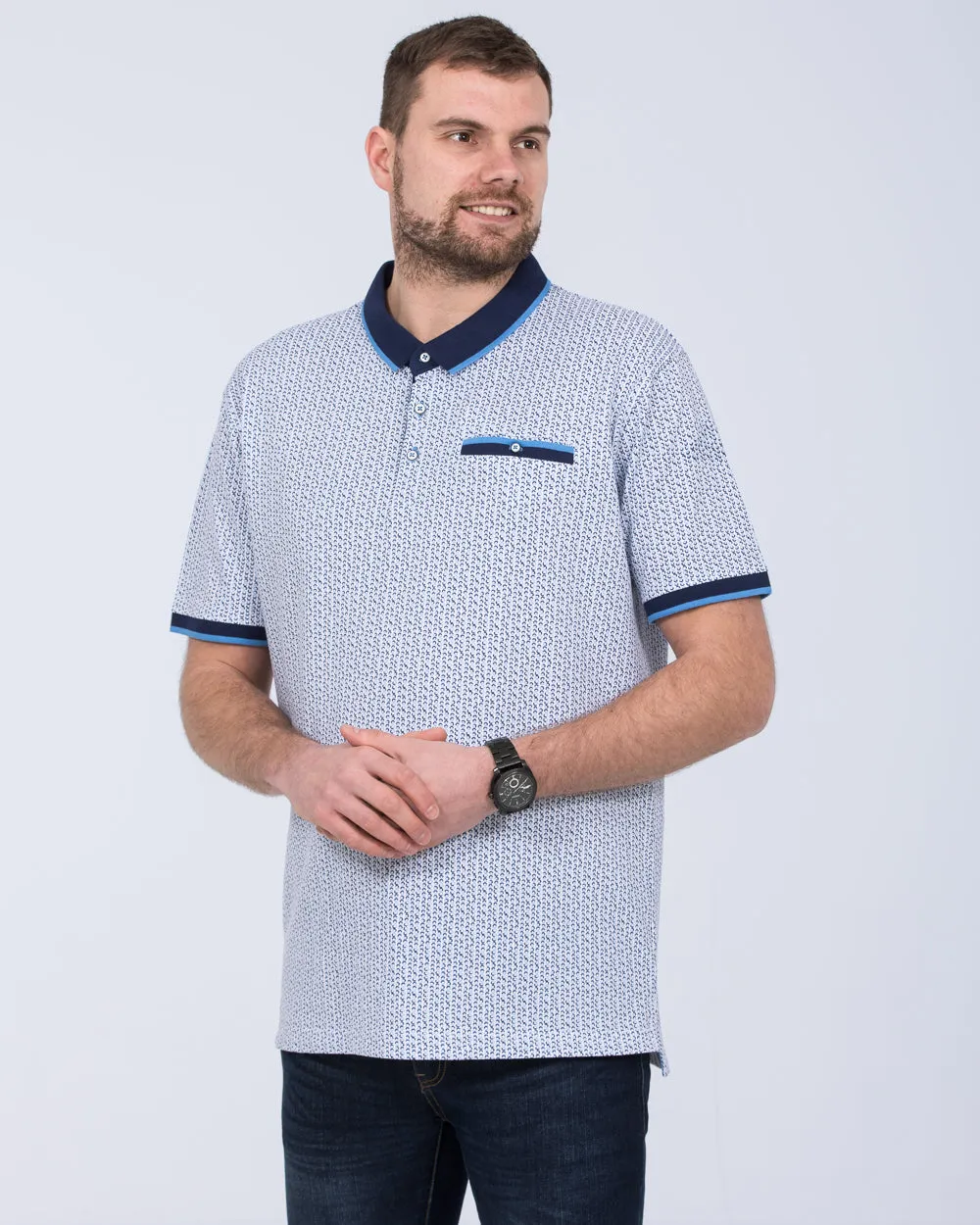 2t Dobby Print Regular Fit Tall Polo Shirt (white) elevated ease