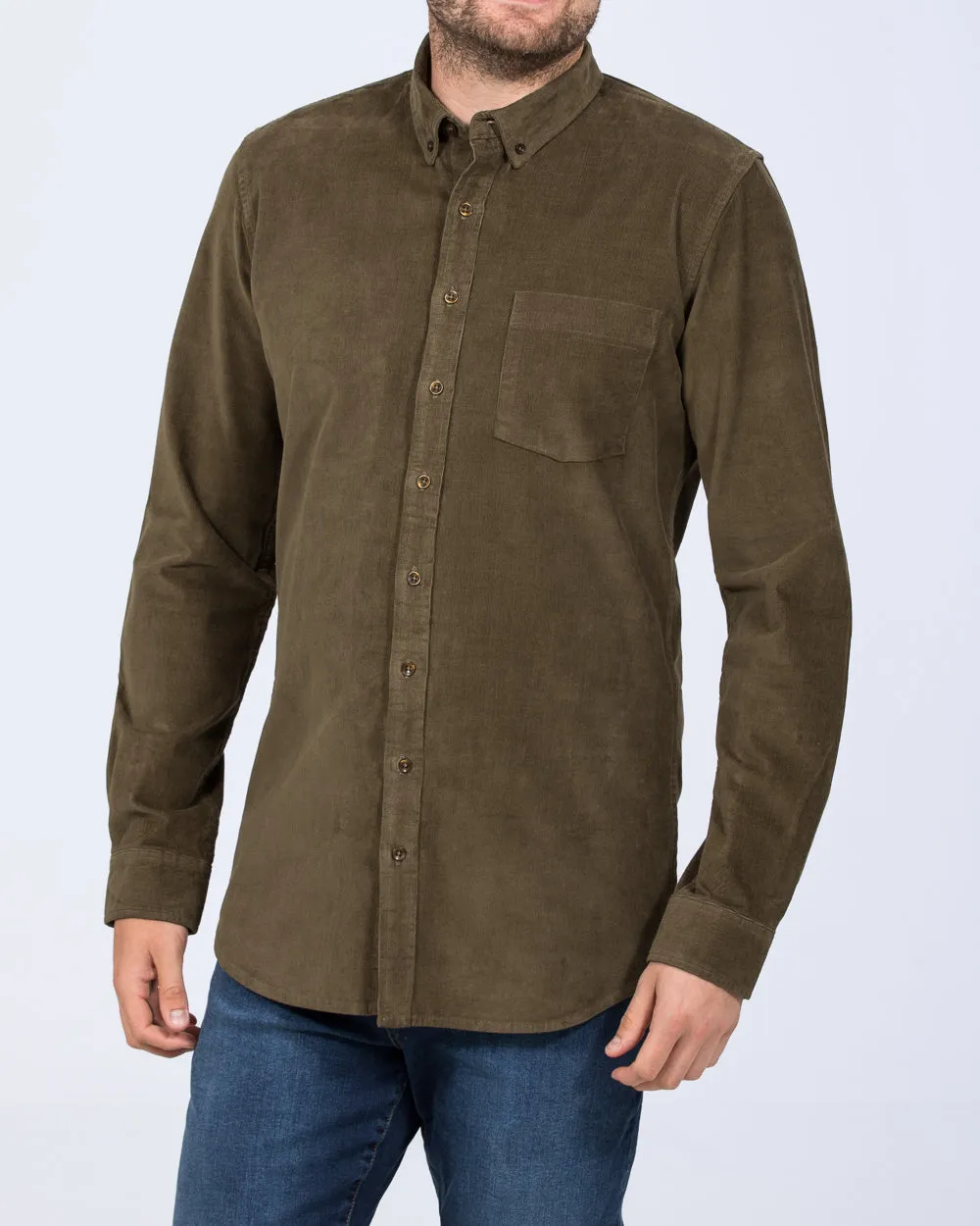 2t Drew Tall Slim Fit Cord Oxford Shirt (dark khaki) Smart Casual