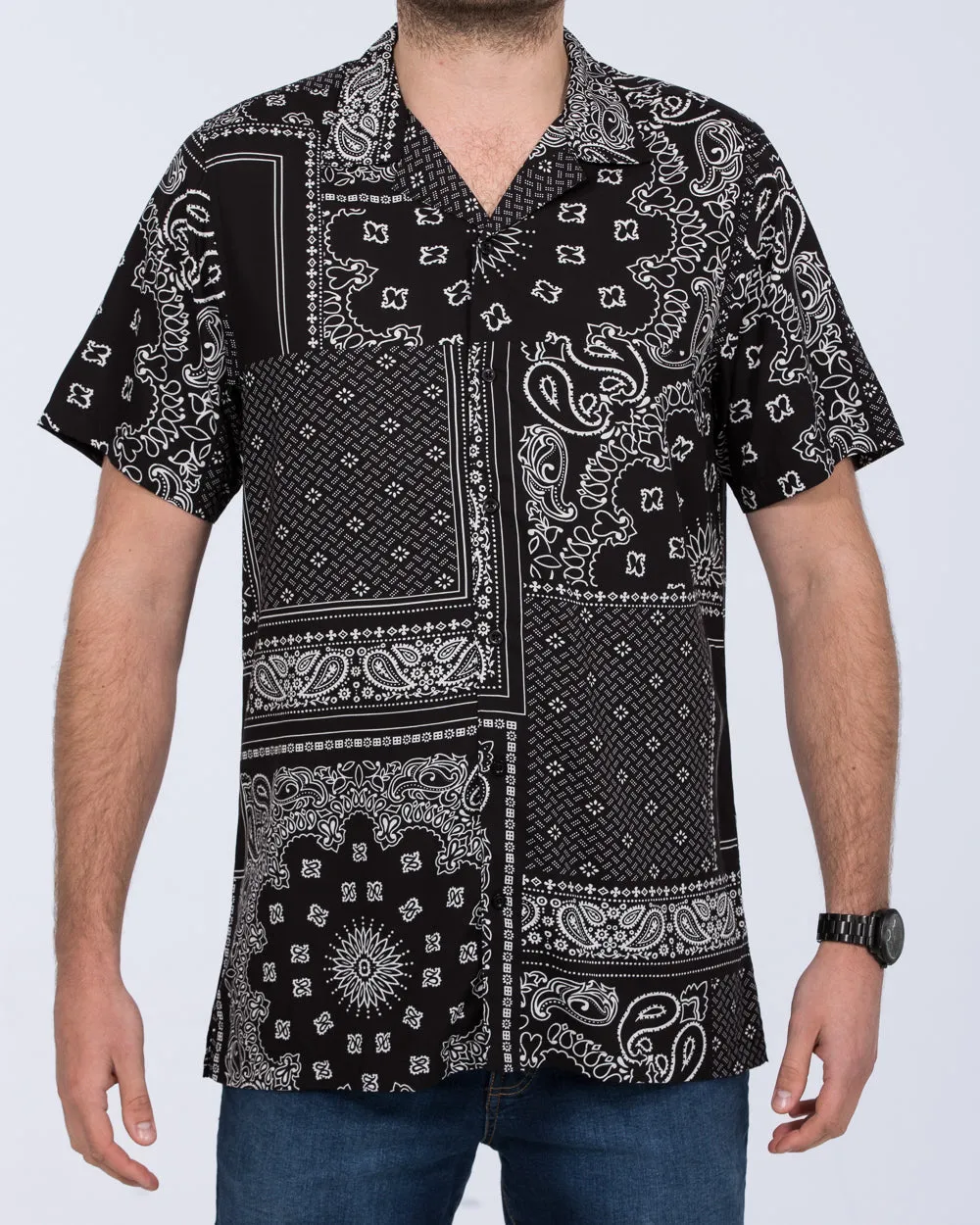 2t Dustin Short Sleeve Tall Revere Shirt (black scarf) Breezy Feel
