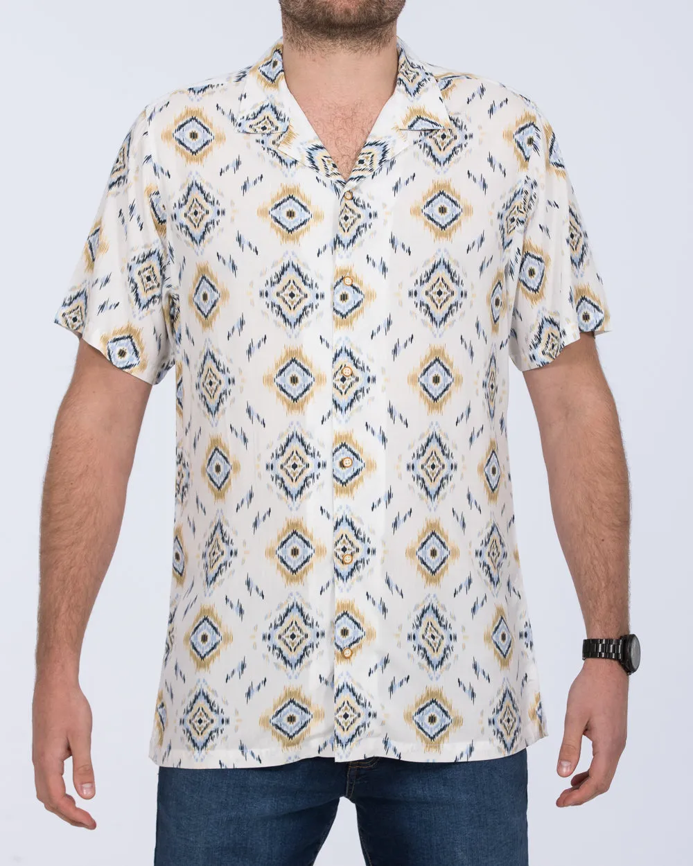 2t Dustin Short Sleeve Tall Revere Shirt (white aztec) Total Ease