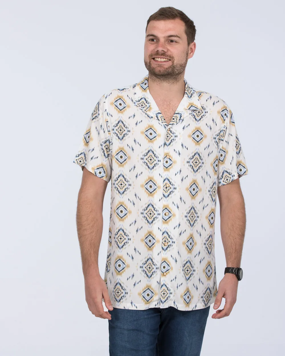 2t Dustin Short Sleeve Tall Revere Shirt (white aztec) Calm Vibe