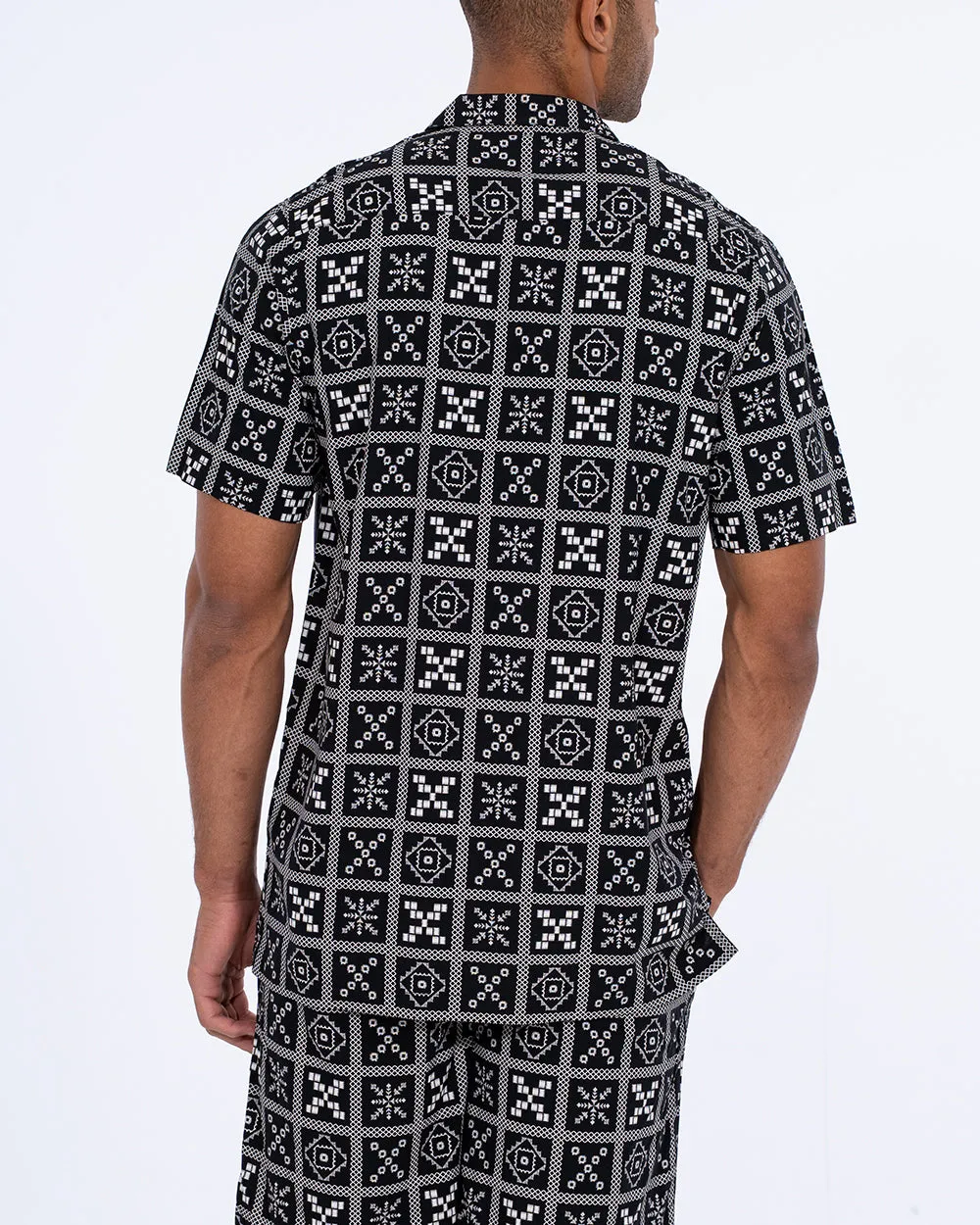 2t Etienne Tall Short Sleeve Revere Shirt (black/white) Summer Fresh