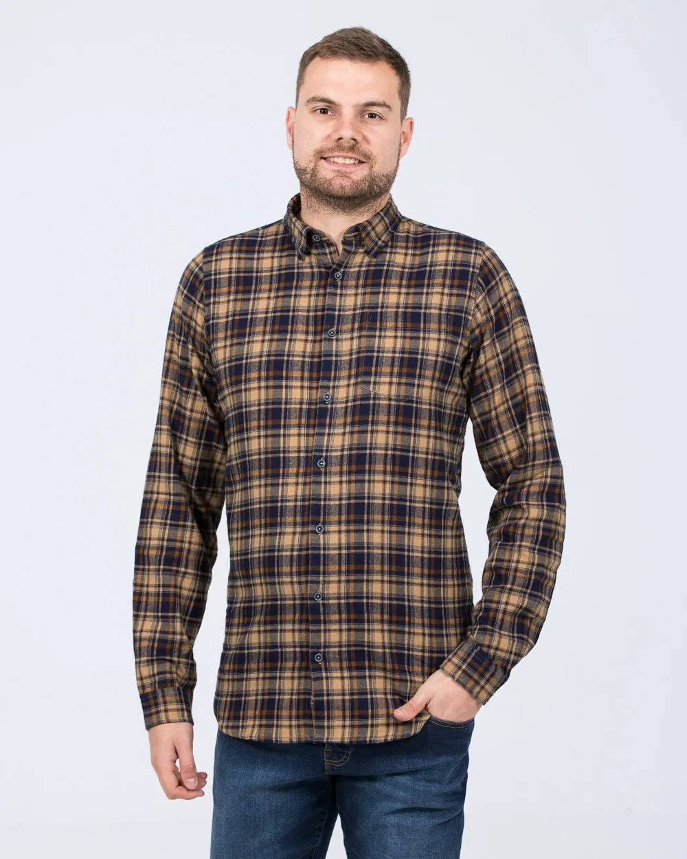 2t Extra Tall Slim Fit Long Sleeve Shirt (camel check) Vibe High