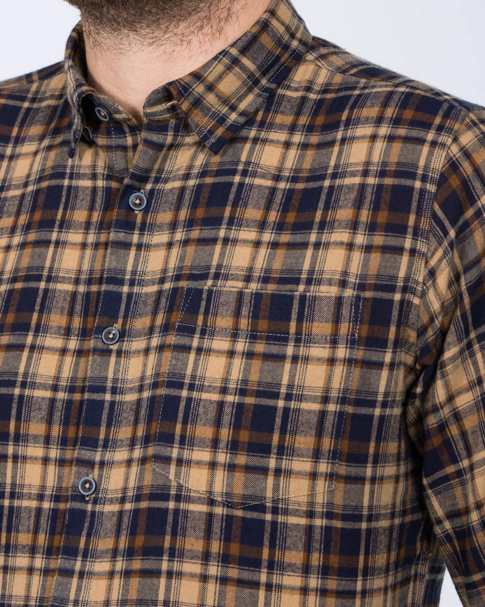 2t Extra Tall Slim Fit Long Sleeve Shirt (camel check) Comfy Line