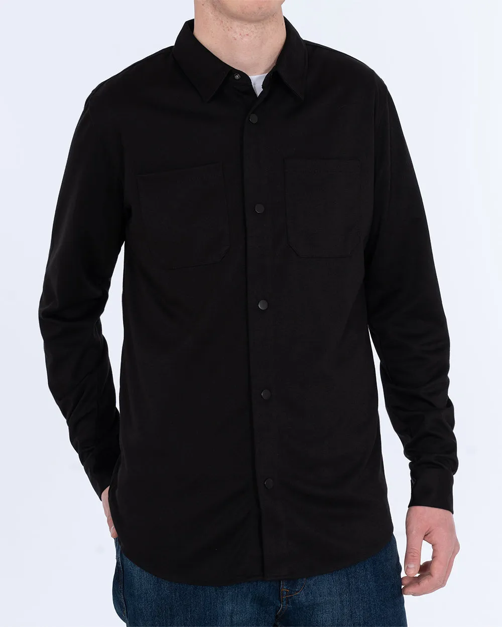 2t Ezra Tall Jersey Shacket (black) Soft Daily