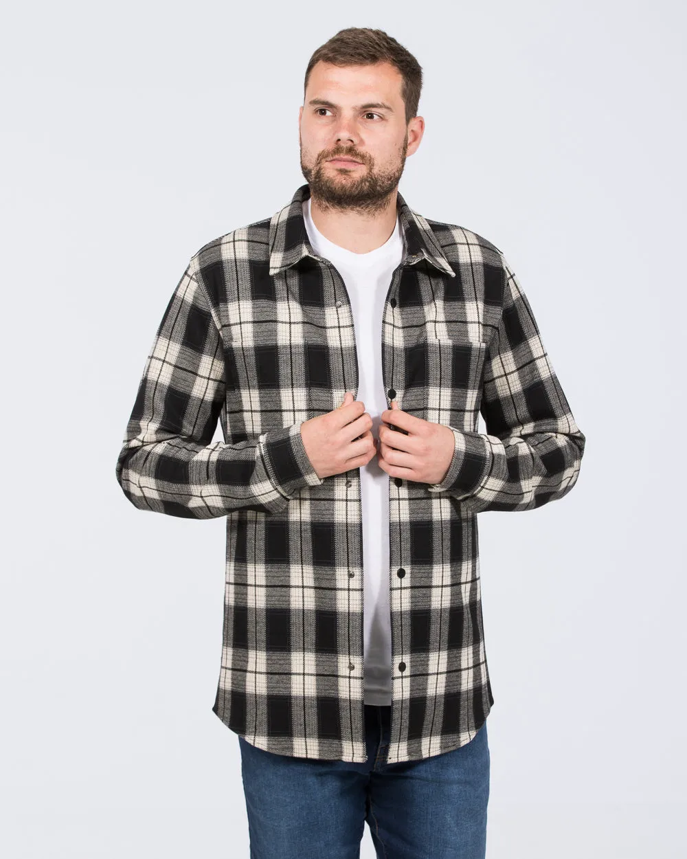 2t Ezra Tall Jersey Shacket (black/cream check) Style Ease