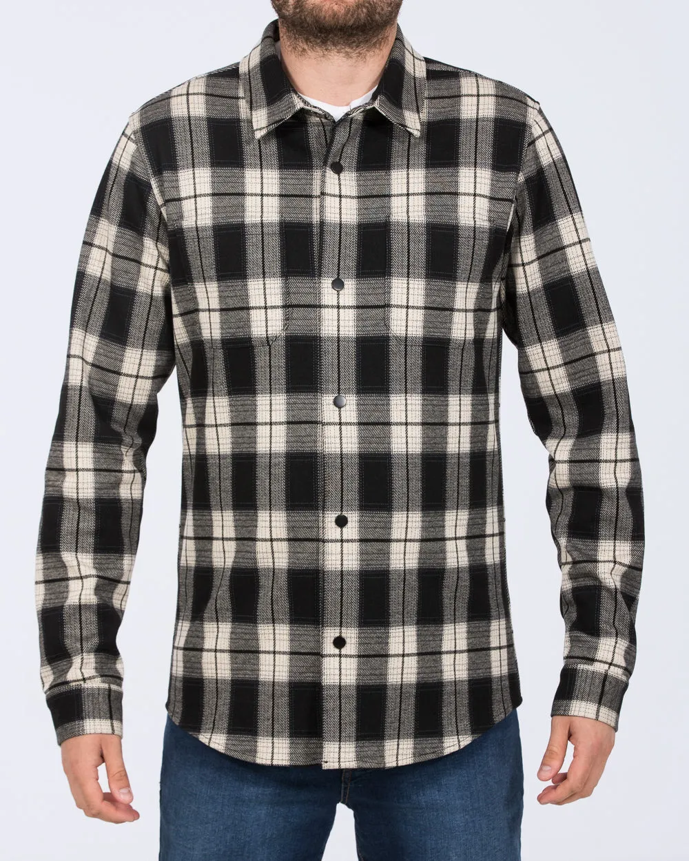 2t Ezra Tall Jersey Shacket (black/cream check) workday warmer