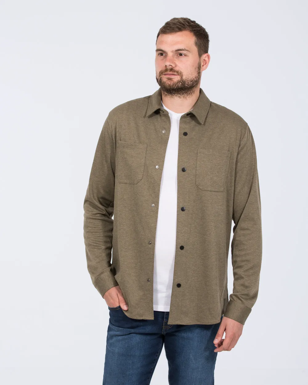 2t Ezra Tall Jersey Shacket (khaki) all-day protectant