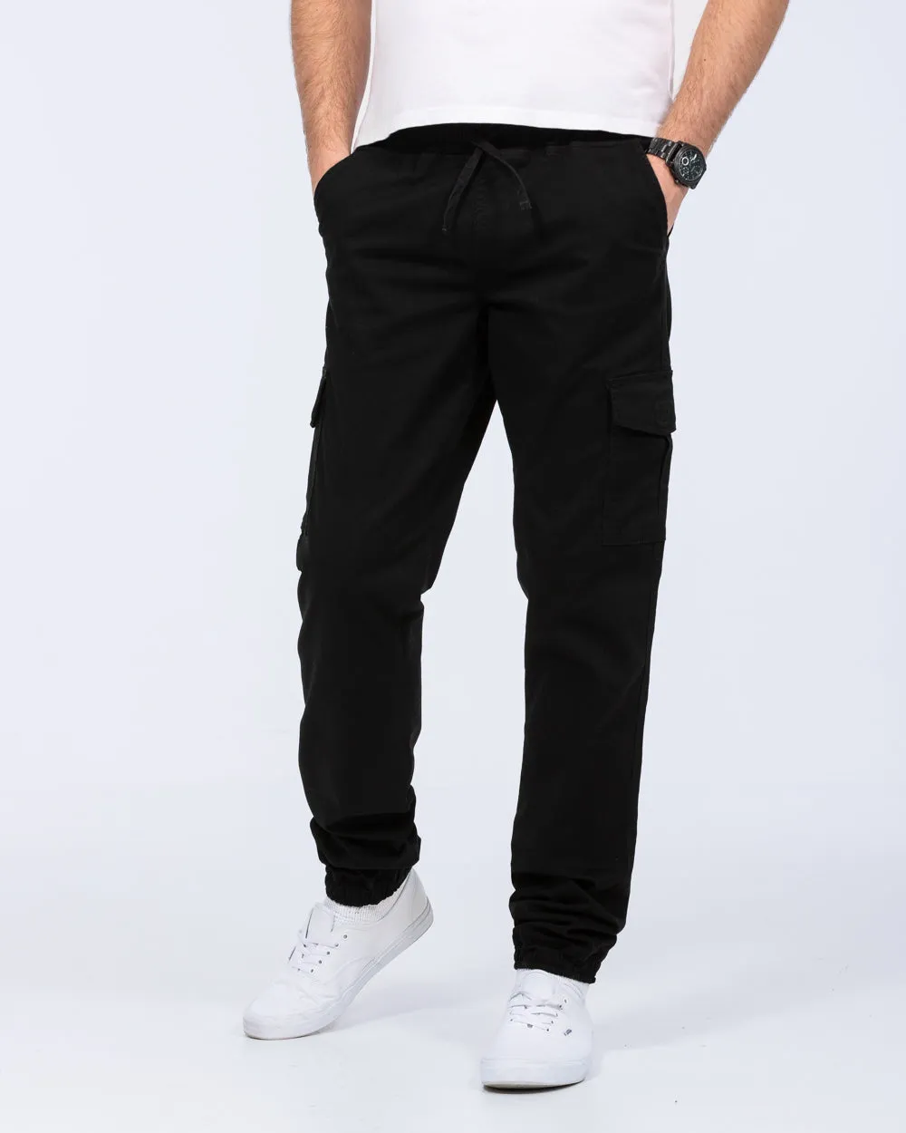 2t Fabio Regular Fit Tall Stretch Cargo Trousers (black) mens fashion