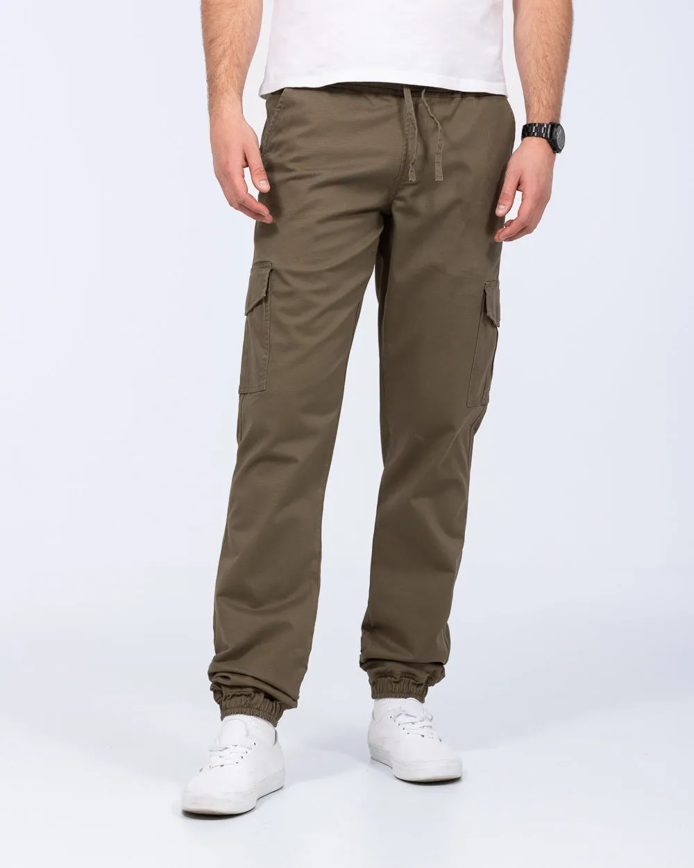 2t Fabio Regular Fit Tall Stretch Cargo Trousers (khaki) zipper pockets
