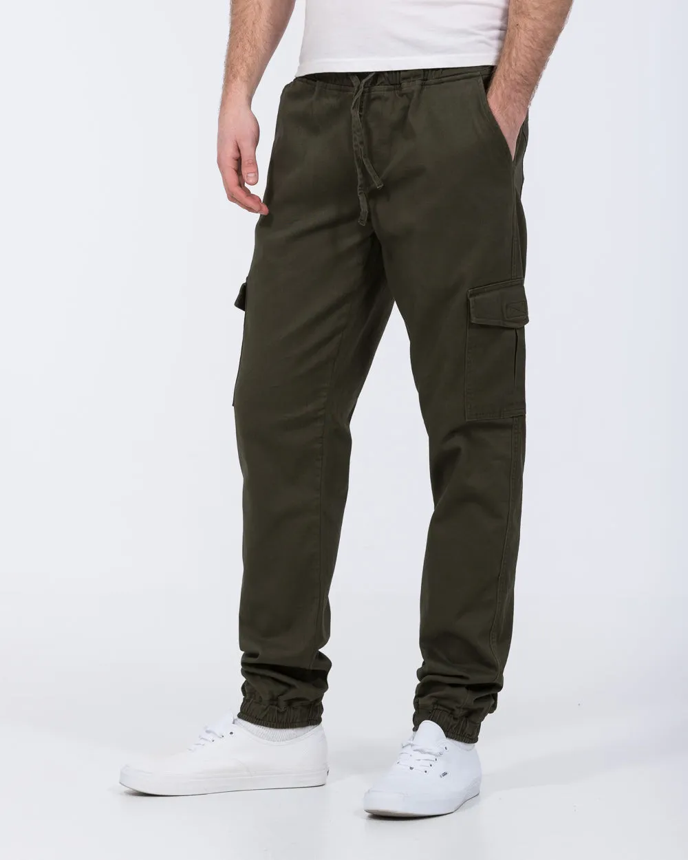 2t Fabio Regular Fit Tall Stretch Cargo Trousers (olive) layered look