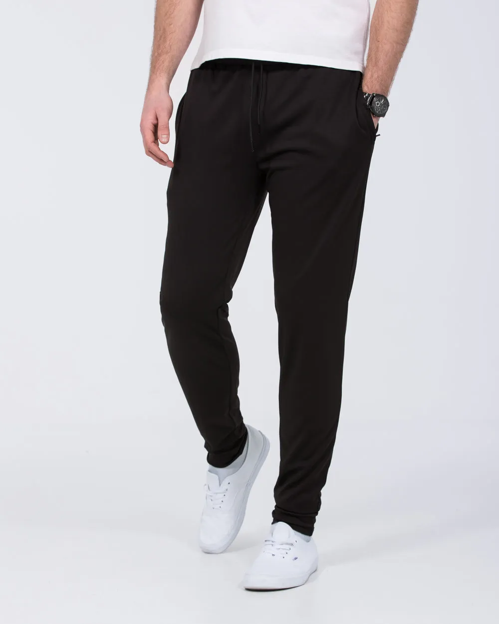 2t Gabriel Slim Fit Tall Open Hem Tracksuit Bottoms (black) fitness sport
