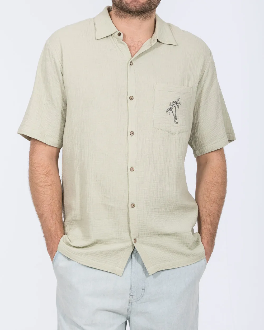 2t Grayson Tall Short Sleeve Embroidered Shirt (sage palm) Fit First