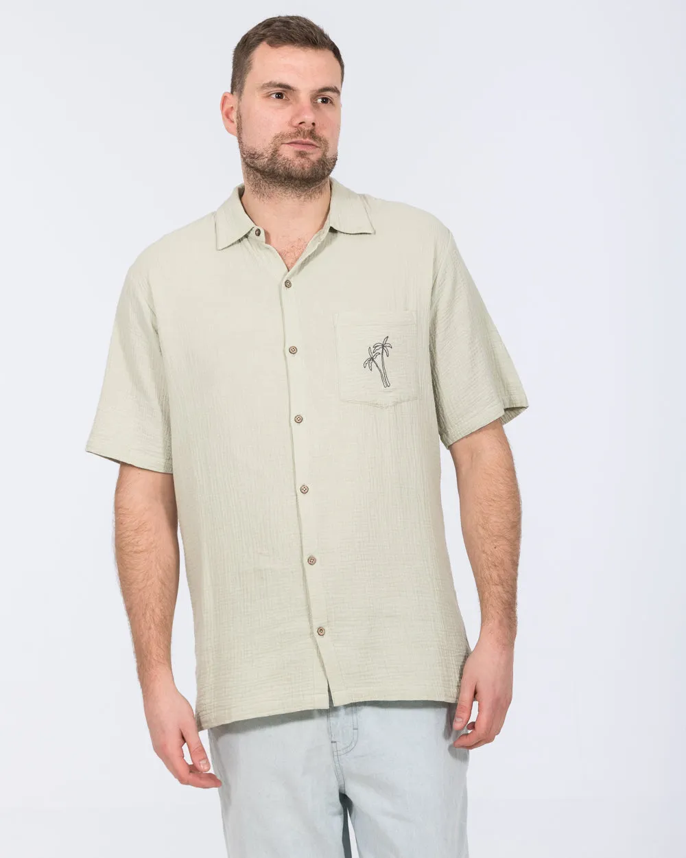 2t Grayson Tall Short Sleeve Embroidered Shirt (sage palm) Edge Modern